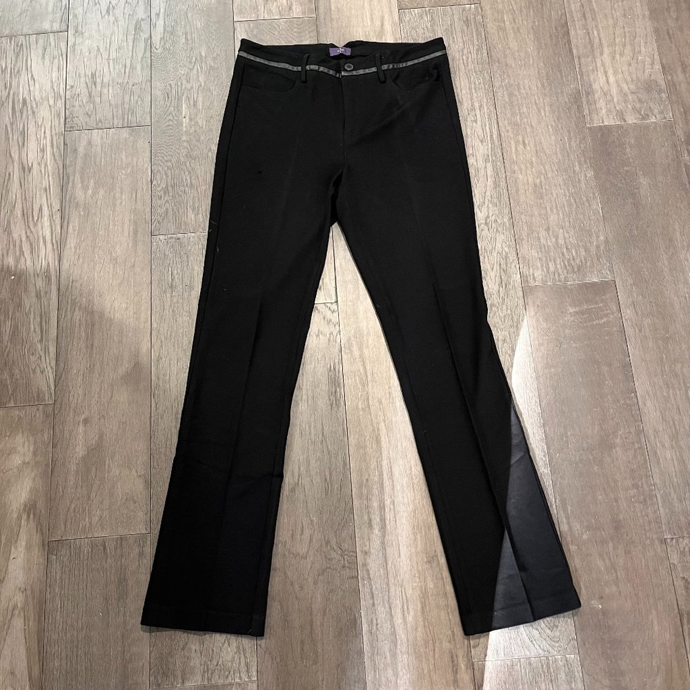 EUC NYDJ Black Faux Leather Accent Ponte Straight Trouser Pants - 8